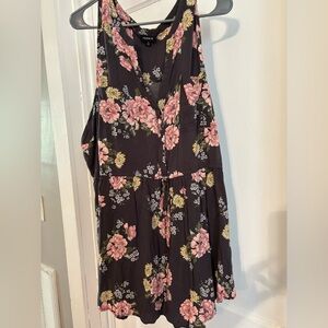 Torrid Dark Grey Sleeveless blouse, with Yellow and Pink Floral Accents